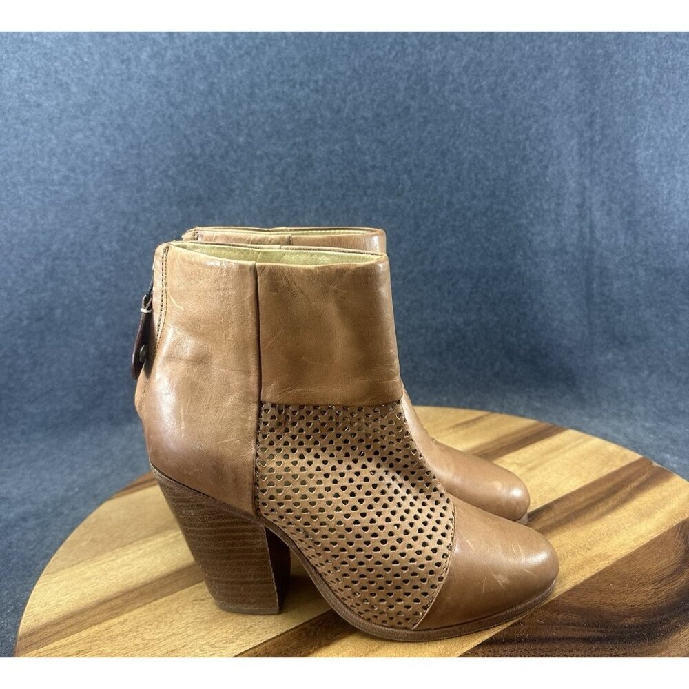 Rag & Bone The Newbury Smooth Leather High Heel Ankle Booties Shoes Brown 7